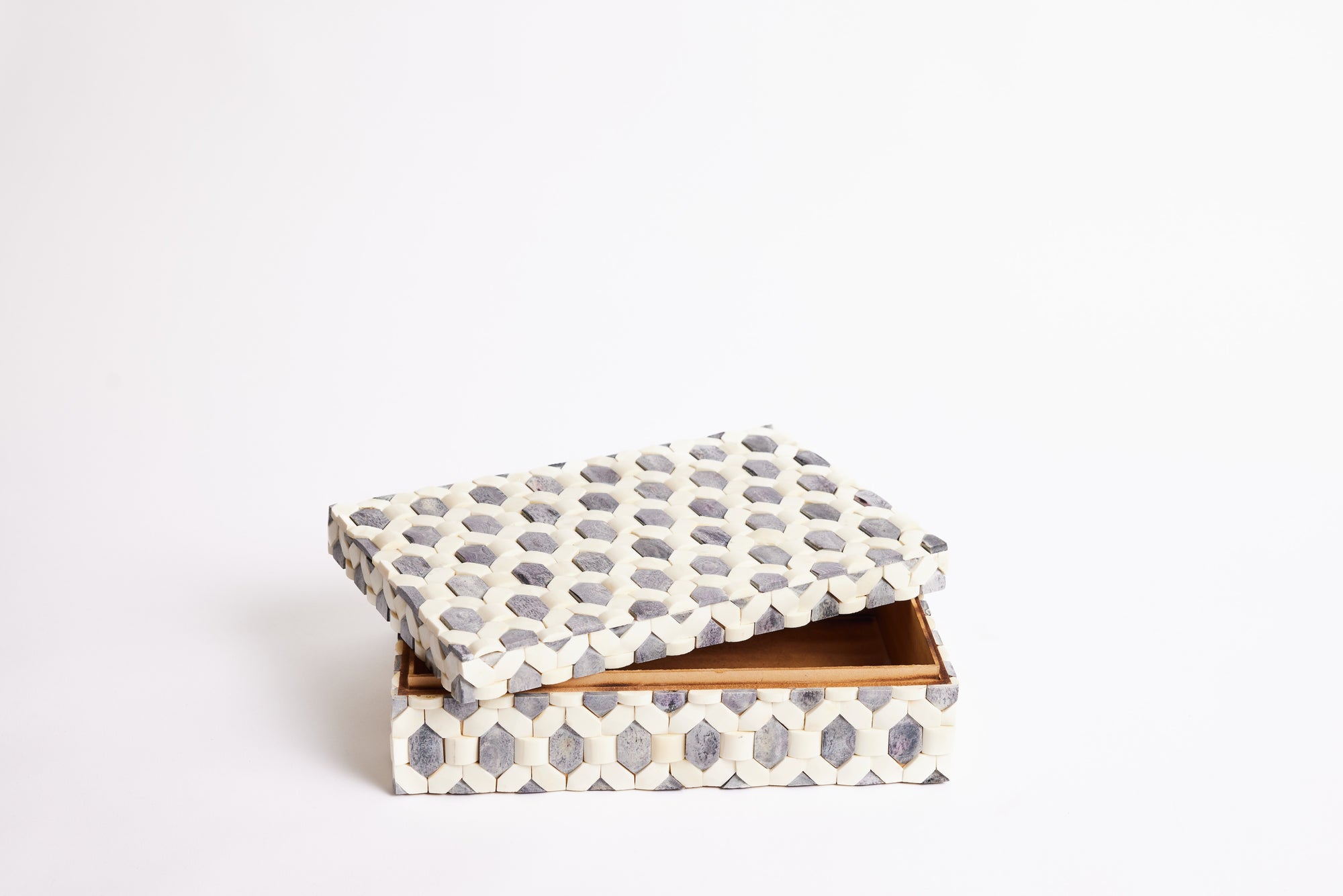 Large Hexagon Bone Box with Inlay