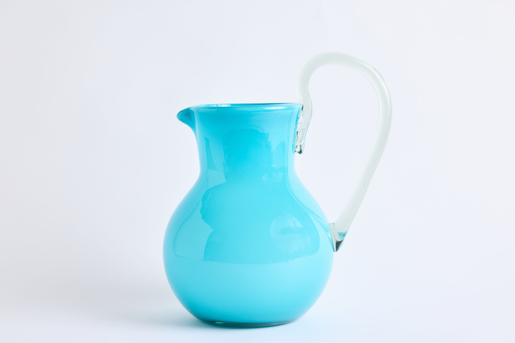 Hand Blown Glass Pitcher, Aqua