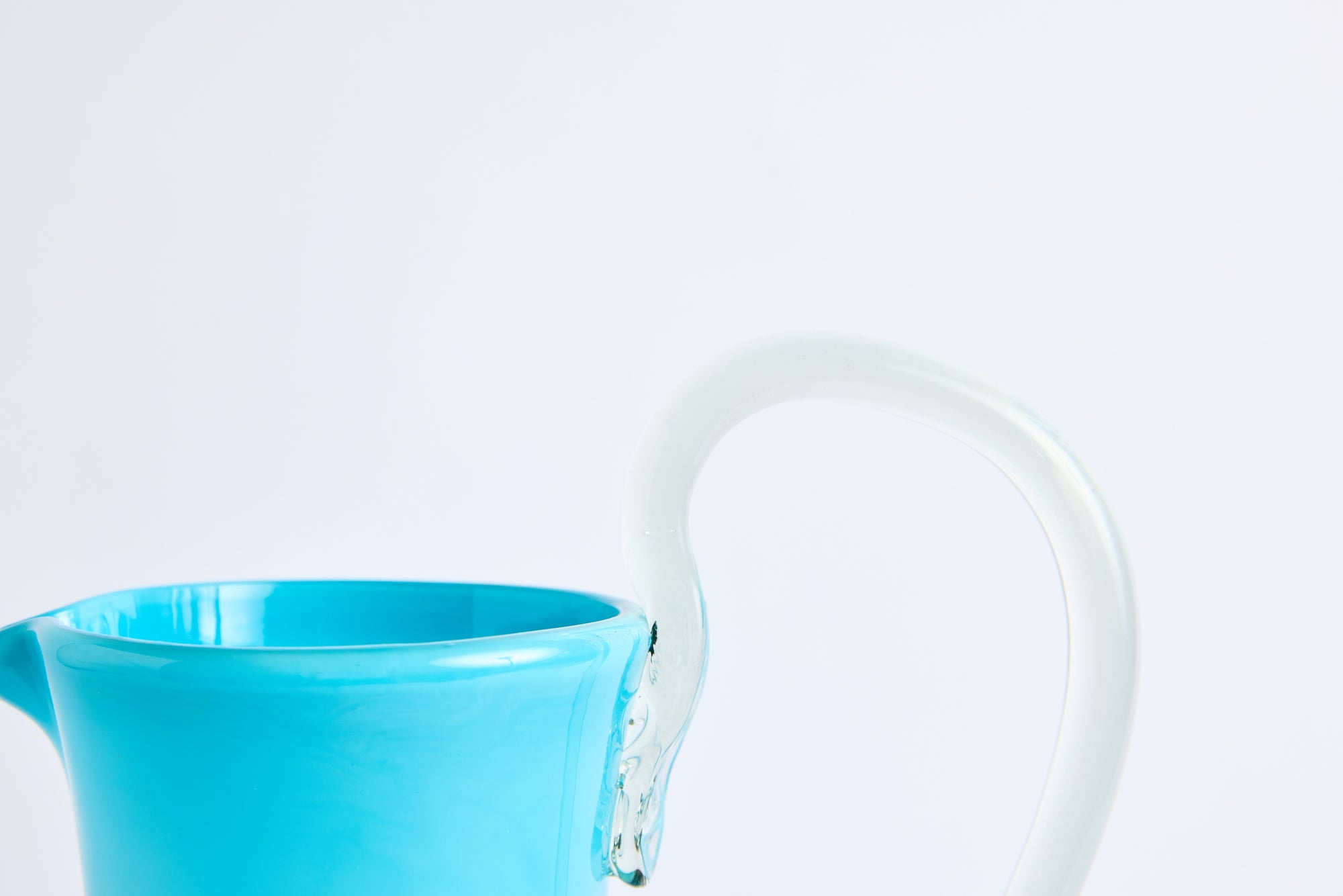 Hand Blown Glass Pitcher, Aqua